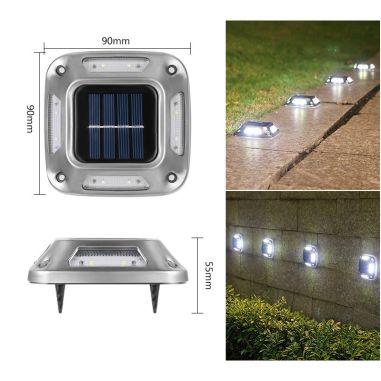 Lampa solara LED pentru gradina Flippy, 8 LED-uri, prindere de perete sau impamantare, IP65, forma patrat, material ABS si Polic