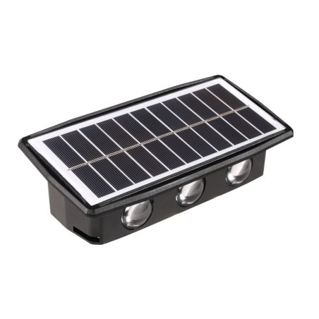 Lampa solara LED bidirectionala dreptunghiulara pentru perete Flippy, 20.5x10 cm, 6 LED-uri, 5.5V, ABS, 500mAh, rezistent la apa