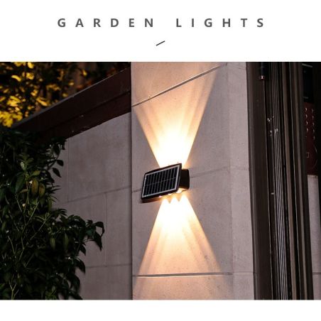 Lampa solara LED bidirectionala dreptunghiulara pentru perete Flippy, 20.5x10 cm, 6 LED-uri, 5.5V, ABS, 500mAh, rezistent la apa