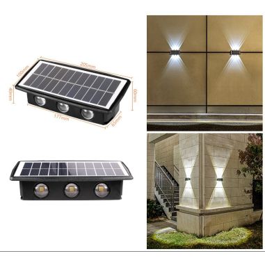Lampa solara LED bidirectionala dreptunghiulara pentru perete Flippy, 20.5x10 cm, 6 LED-uri, 5.5V, ABS, 500mAh, rezistent la apa