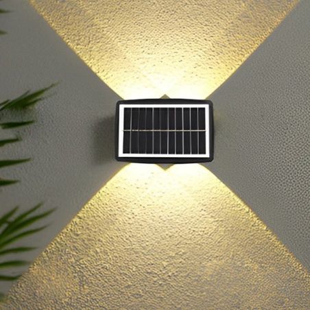 Lampa solara LED bidirectionala dreptunghiulara pentru perete Flippy, 20.5x10 cm, 6 LED-uri, 5.5V, ABS, 500mAh, rezistent la apa
