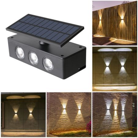 Lampa solara LED bidirectionala Flippy, cu panou ajustabil, comutator culoare lumina, pentru perete, scari, gradina, terasa, 16 