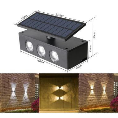 Lampa solara LED bidirectionala Flippy, cu panou ajustabil, comutator culoare lumina, pentru perete, scari, gradina, terasa, 16 