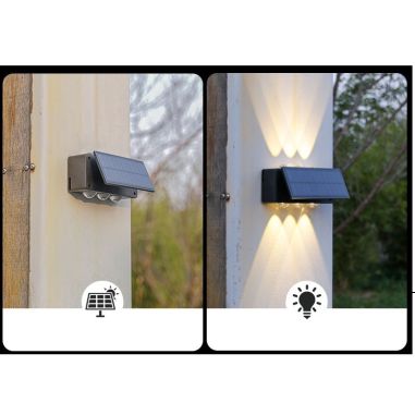 Lampa solara LED bidirectionala Flippy, cu panou ajustabil, comutator culoare lumina, pentru perete, scari, gradina, terasa, 16 