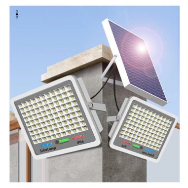 Proiector LED cu Panou Solar Flippy, Senzor de lumina, Waterproof, 96 LED-uri incorporate, 30W, 17x13 cm, IP67, Design Modern, N