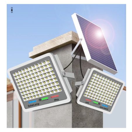 Proiector LED cu Panou Solar Flippy, Senzor de lumina, Waterproof, 96 LED-uri incorporate, 30W, 17x13 cm, IP67, Design Modern, N