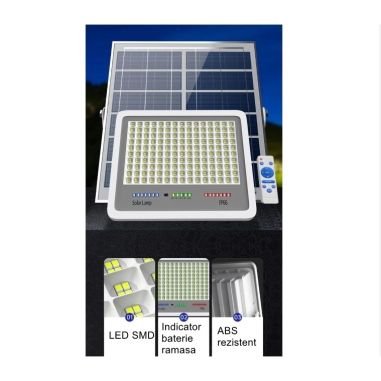 Proiector LED cu Panou Solar Flippy, Senzor lumina, Waterproof, 600 LED-uri incorporate, 300W, 37x26.5 cm, IP67, Design Modern, 
