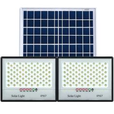 Set 2 proiectoare LED cu Panou Solar Flippy, Senzor de miscare, Telecomanda, Waterproof, 200 LED-uri incorporate, 65W, 24x18 cm,