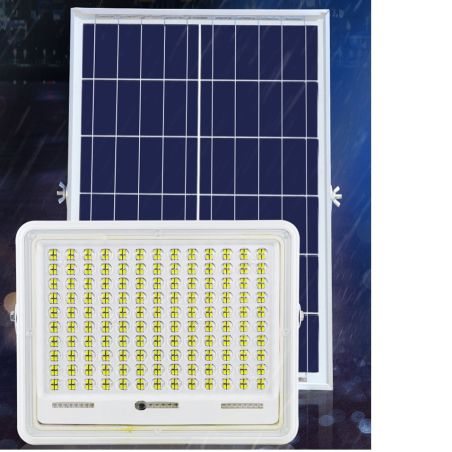 Proiector LED cu Panou Solar Flippy, Senzor de lumina Waterproof, 100W, 23x18 cm, suport U inclus, panou afisaj nivel baterie, t