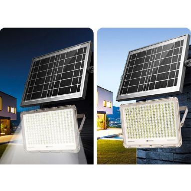 Proiector LED cu Panou Solar Flippy, Senzor de lumina Waterproof, 200W, 29x23 cm, suport U inclus, panou afisaj nivel baterie, t