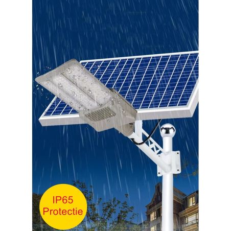Lampa solara stradala Flippy, pentru curte sau strada, cu doua grile, finisaj mat, rezistent la apa, montare prin fixare, senzor