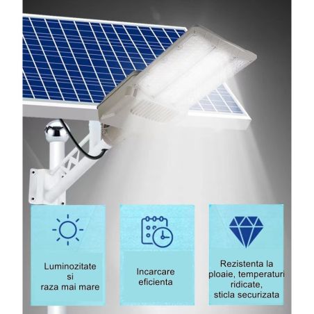 Lampa solara stradala Flippy, pentru curte sau strada, cu doua grile, finisaj mat, rezistent la apa, montare prin fixare, senzor
