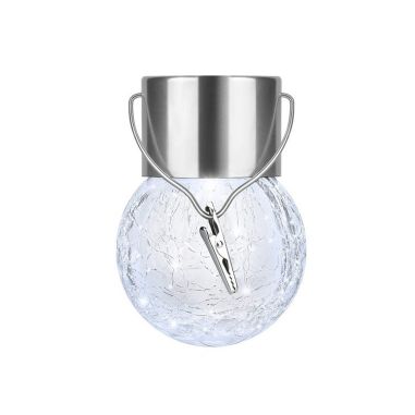 Lampa Solara Flippy, LED, Tip Candelabru Mic, Cu Bila Din Sticla Crapata, Exterioara, Impermeabila, Iluminare 6-12 H, Alb