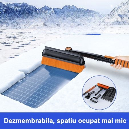 Lopata pentru zapada Flippy, 3 in 1, Perie si Racleta, Rotativa, Telescopica, Detasabila, Material Aluminiu si ABS, 100 x 25 cm,