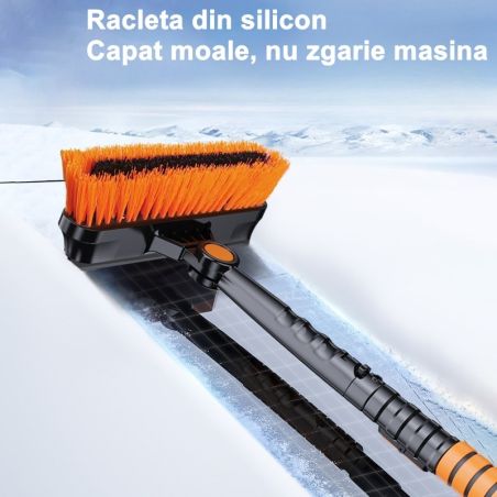 Lopata pentru zapada Flippy, 3 in 1, Perie si Racleta, Rotativa, Telescopica, Detasabila, Material Aluminiu si ABS, 100 x 25 cm,