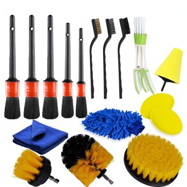 Set 17 Accesorii pentru Curatare Auto, Flippy, Interior si Exterior, 4 Capete pentru Bormasina, 5 Pensule, 3 Perii, 1 Laveta, 1 