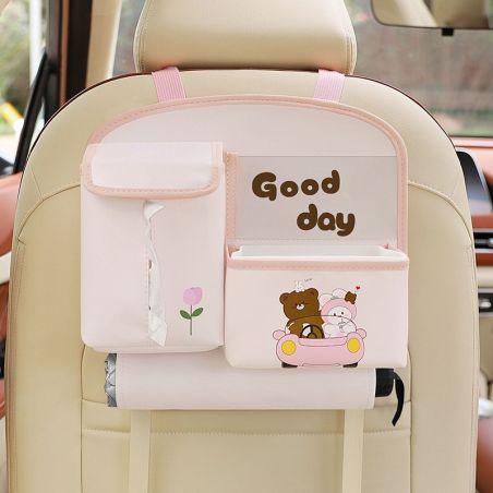 Geanta Multifunctionala de Depozitare, Flippy, pentru Bancheta din Spate a Masinii, Animat, Model Ursuleti, Scris Good Day, Supo