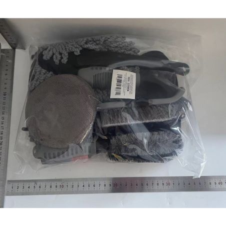 Set 9 Piese pentru Spalat Auto, Flippy, din Plastic si Microfibra, Perii si Lavete, Model A, Gri