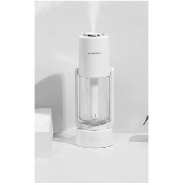 Umidificator si Purificator aer ultrasonic portabil, rezervor 200ml, cu ioni negativi, LED 7 culori, rotatie 360 grade, Alb