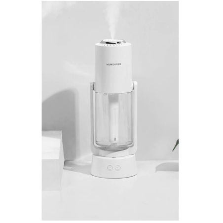 Umidificator si Purificator aer ultrasonic portabil, rezervor 200ml, cu ioni negativi, LED 7 culori, rotatie 360 grade, Alb