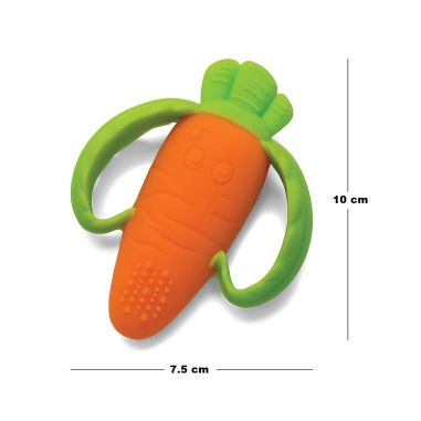 Jucarie dentitie bebelusi Flippy, morcov, 10x7.5x2.8 cm, cu manere de prindere, material silicon non-toxic, fara miros, portocal