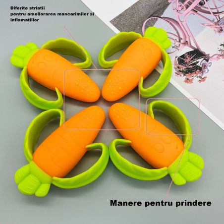 Jucarie dentitie bebelusi Flippy, morcov, 10x7.5x2.8 cm, cu manere de prindere, material silicon non-toxic, fara miros, portocal