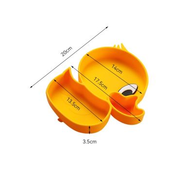 Set diversificare bebelusi Flippy, din silicon, 20 x 17.5 cm, 1 farfurie compartimentata in forma de rata, lingurita si furculit