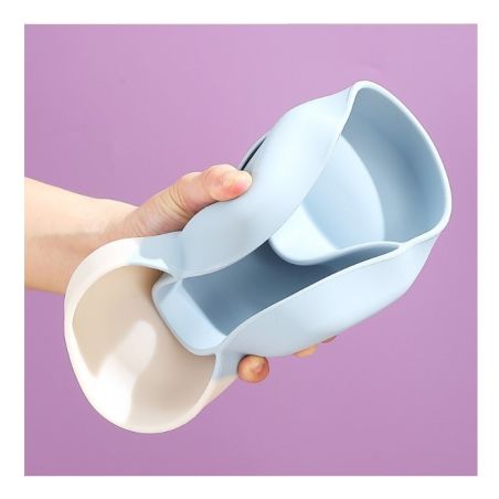 Set diversificare bebelusi Flippy, din silicon, 18 x 19.5 cm, 1 farfurie compartimentata in formade ciuperca, lingurita si furcu