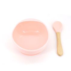 Set 2 piese diversificare bebelusi si copii din silicon Flippy, bol cu ventuza, lingurita din lemn si silicon, pentru gustari, f