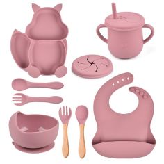 Set 10 piese diversificare bebelusi si copii din silicon Flippy, baveta, farfurie compartimentata cu ventuza, bol cu ventuza, ta