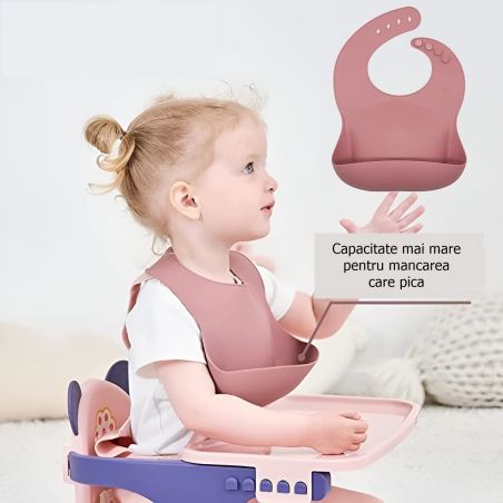 Set 10 piese diversificare bebelusi si copii din silicon Flippy, baveta, farfurie compartimentata cu ventuza, bol cu ventuza, ta