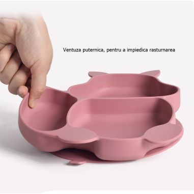 Set 10 piese diversificare bebelusi si copii din silicon Flippy, baveta, farfurie compartimentata cu ventuza, bol cu ventuza, ta