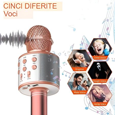 Microfon Karaoke, Flippy, pentru Copii, Bluetooth, Boxa Incorporata, Compatibil cu Orice Smartphone, Acumulator Integrat, Multif