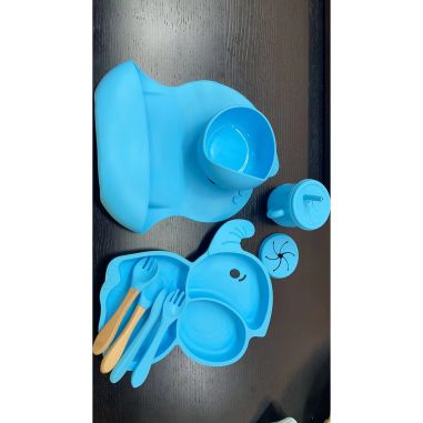 Set 10 Piese Diversificare Bebelusi si Copii din Silicon Flippy, Baveta, Farfurie Compartimentata cu Ventuza, Bol cu Ventuza, Ta