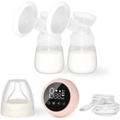 Pompa de San Electrica 2 in 1, Flippy, cu 2 Biberoane, Capacitate 180 ml, Incarcare USB Tip C, 1200 mAh, 2 Moduri, 9 Viteze, Roz