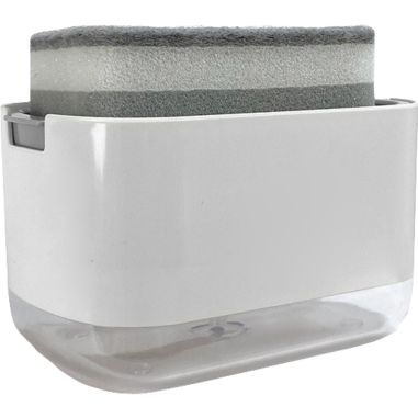 Dozator Flippy, Dispenser 2 in 1 pentru Detergent Lichid de Vase sau pentru Obiecte Sanitare cu Suport pentru Burete de Bucatari