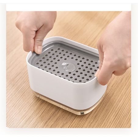 Dozator Flippy, Dispenser 2 in 1 pentru Detergent Lichid de Vase sau pentru Obiecte Sanitare cu Suport pentru Burete de Bucatari