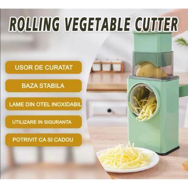 Feliator manual pentru legume Flippy, 3 lame din otel inxodabil, 3 tipuri de feliere, material carcasa ABS, latime maxima felier