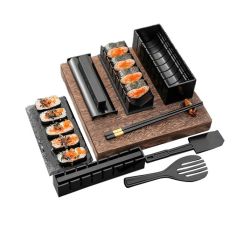 Set ustensile pentru facut sushi Flippy, 10 piese, forma inima inclus, 3 forme clasice, extensibil, finisaj lucios, material ABS