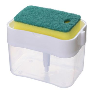 Dozator Flippy, Dispenser 2 in 1 pentru Detergent Lichid de Vase sau pentru Obiecte Sanitare cu Suport pentru Burete de Bucatari