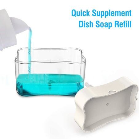 Dozator Flippy, Dispenser 2 in 1 pentru Detergent Lichid de Vase sau pentru Obiecte Sanitare cu Suport pentru Burete de Bucatari