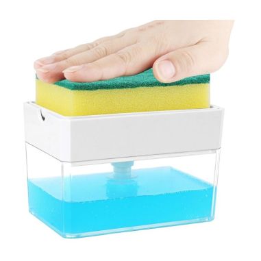 Dozator Flippy, Dispenser 2 in 1 pentru Detergent Lichid de Vase sau pentru Obiecte Sanitare cu Suport pentru Burete de Bucatari