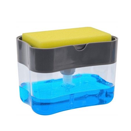 Dozator Flippy, Dispenser 2 in 1 pentru Detergent Lichid de Vase sau pentru Obiecte Sanitare cu Suport pentru Burete de Bucatari