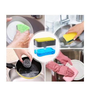 Dozator Flippy, Dispenser 2 in 1 pentru Detergent Lichid de Vase sau pentru Obiecte Sanitare cu Suport pentru Burete de Bucatari