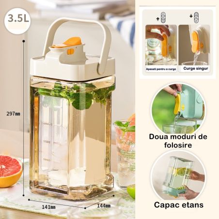 Dozator portabil pentru bauturi Flippy, 3.5 litri, capac etans, duza deschidere/inchidere, recipent din plastic, gradat, filtru,
