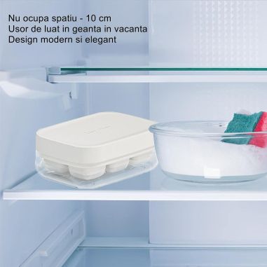 Forma pentru gheata cu presa Flippy, din silicon alimentar, 6 cuburi, caserola pentru depozitare, usor de folosit si curatat, 10