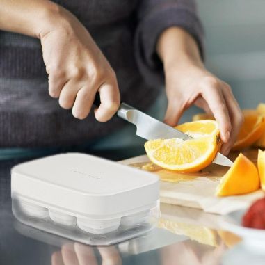 Forma pentru gheata cu presa Flippy, din silicon alimentar, 6 cuburi, caserola pentru depozitare, usor de folosit si curatat, 10