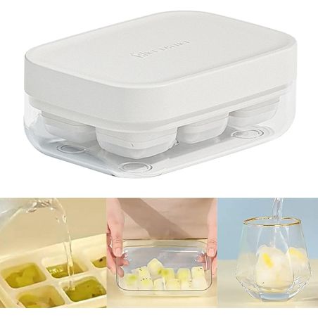 Forma pentru gheata cu presa Flippy, din silicon alimentar, 6 cuburi, caserola pentru depozitare, usor de folosit si curatat, 10