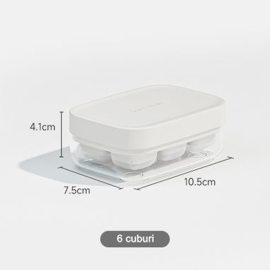 Forma pentru gheata cu presa Flippy, din silicon alimentar, 6 cuburi, caserola pentru depozitare, usor de folosit si curatat, 10