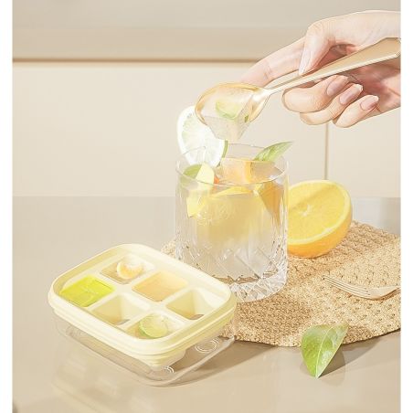 Forma pentru gheata cu presa Flippy, din silicon alimentar, 6 cuburi, caserola pentru depozitare, usor de folosit si curatat, 10